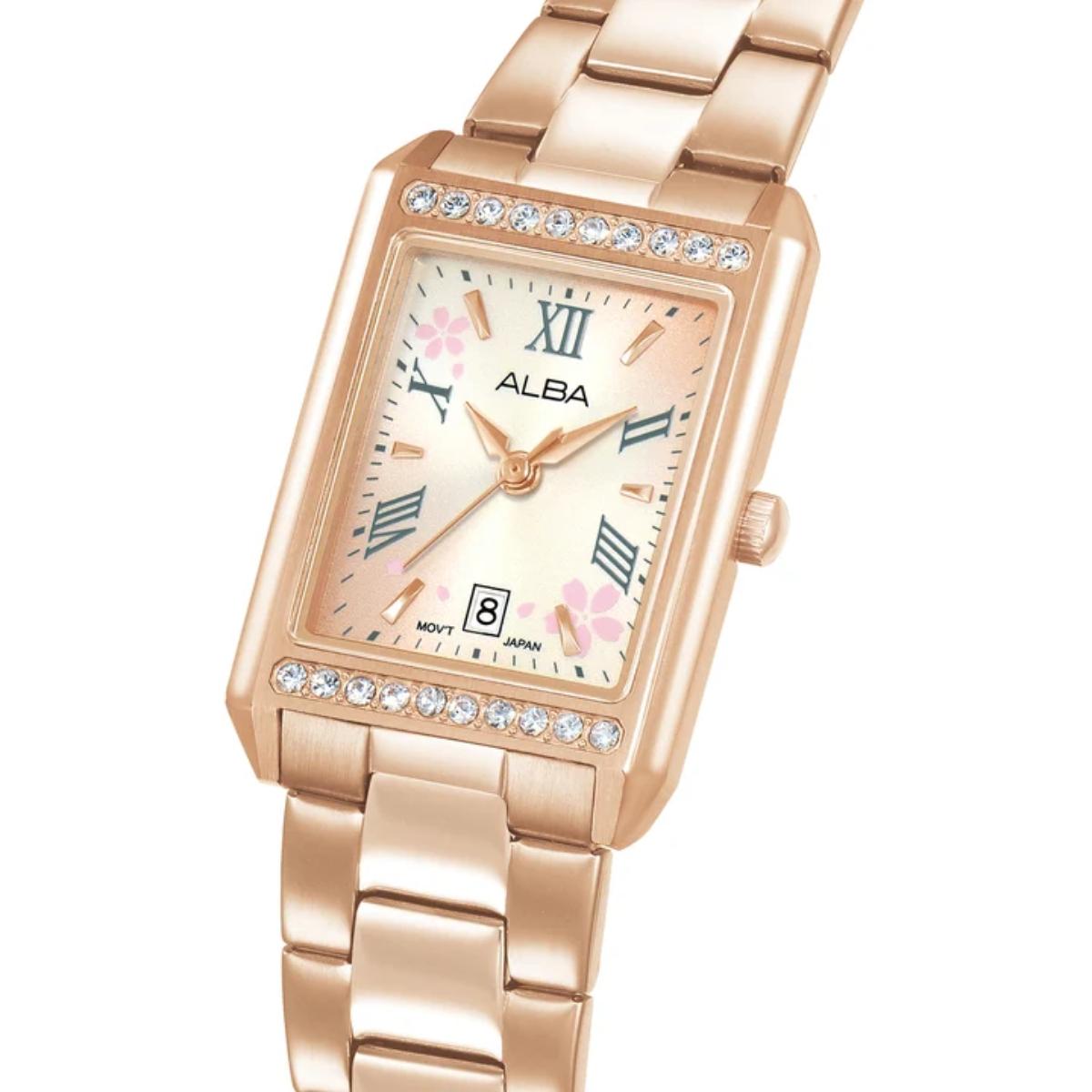 ALBA Sakura Rectangular Floral Dial Analog Women's Watch AH7EZ8X1