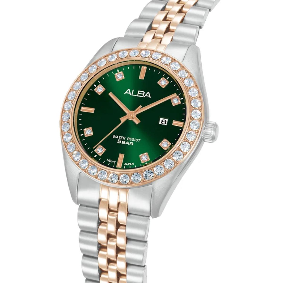 ALBA Quartz Crystal Bezel With Green Dial Analog Women's Watch AH7FD6X1