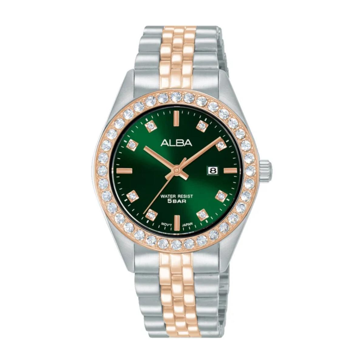 ALBA Quartz Crystal Bezel With Green Dial Analog Women's Watch AH7FD6X1