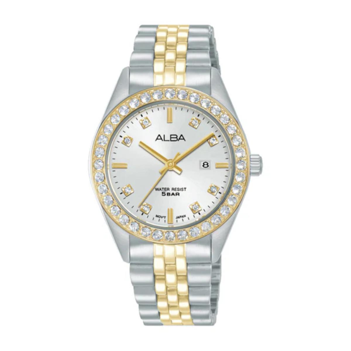 ALBA Crystal Bezel White Dial Analog Women's Watch AH7FD8X1