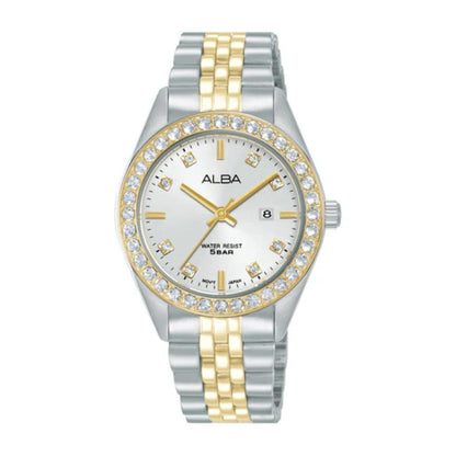 ALBA Crystal Bezel White Dial Analog Women's Watch AH7FD8X1