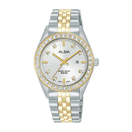 ALBA Crystal Bezel White Dial Analog Women's Watch AH7FD8X1