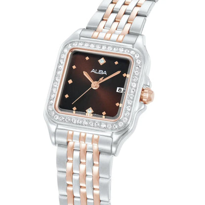 ALBA Crystal Square Brown Dial Analog Women's Watch AH7FE5X1