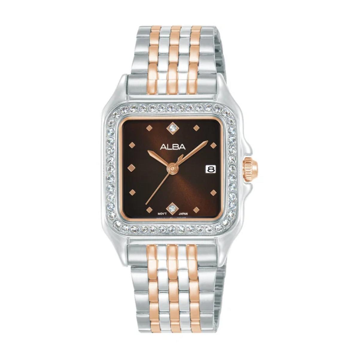 ALBA Crystal Square Brown Dial Analog Women's Watch AH7FE5X1