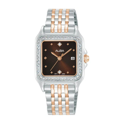 ALBA Crystal Square Brown Dial Analog Women's Watch AH7FE5X1