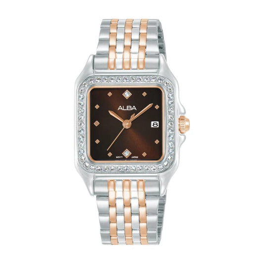 ALBA Crystal Square Brown Dial Analog Women's Watch AH7FE5X1