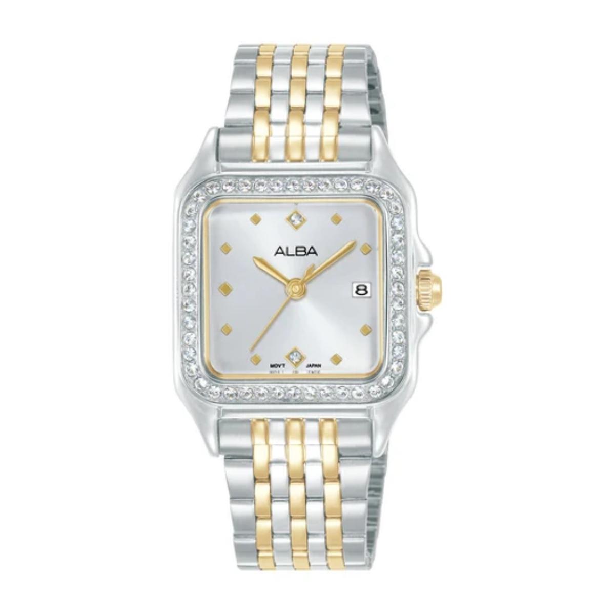 ALBA Crystal Square Silver Dial Analog Women's Watch AH7FE7X1