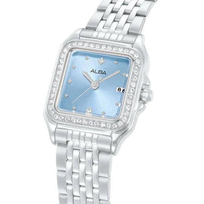 ALBA Crystal Square Light Blue Dial Analog Women's Watch AH7FF1X1
