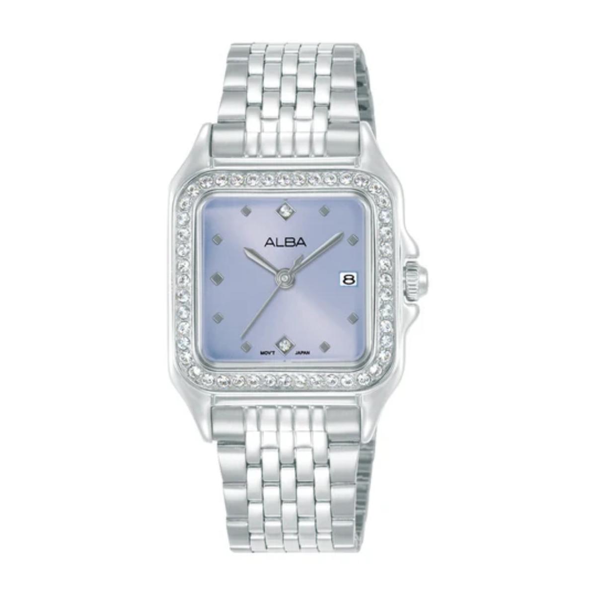 ALBA Crystal Square Light Blue Dial Analog Women's Watch AH7FF1X1