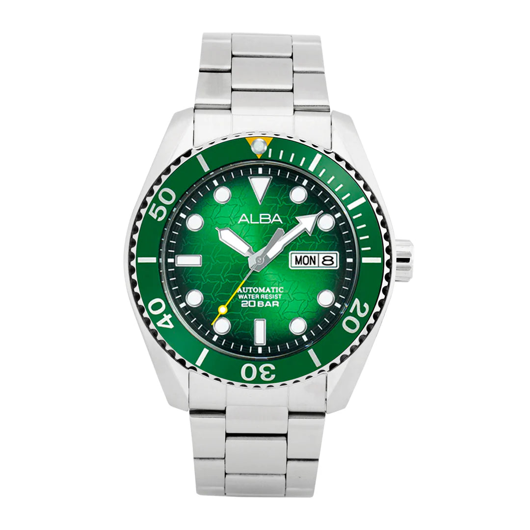 ALBA Green Dial with White Metal Strap Automatic Men's Watch - AL4437X1