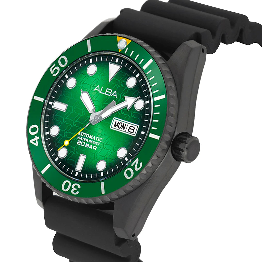 ALBA Green Dial With Black Silicone Strap Automatic Men's Watch - AL4439X1