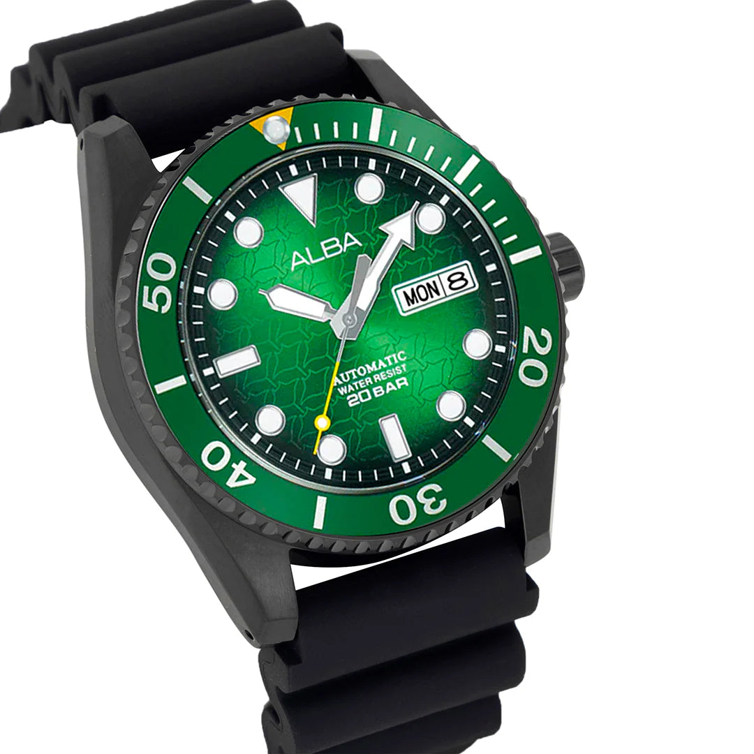 ALBA Green Dial With Black Silicone Strap Automatic Men's Watch - AL4439X1