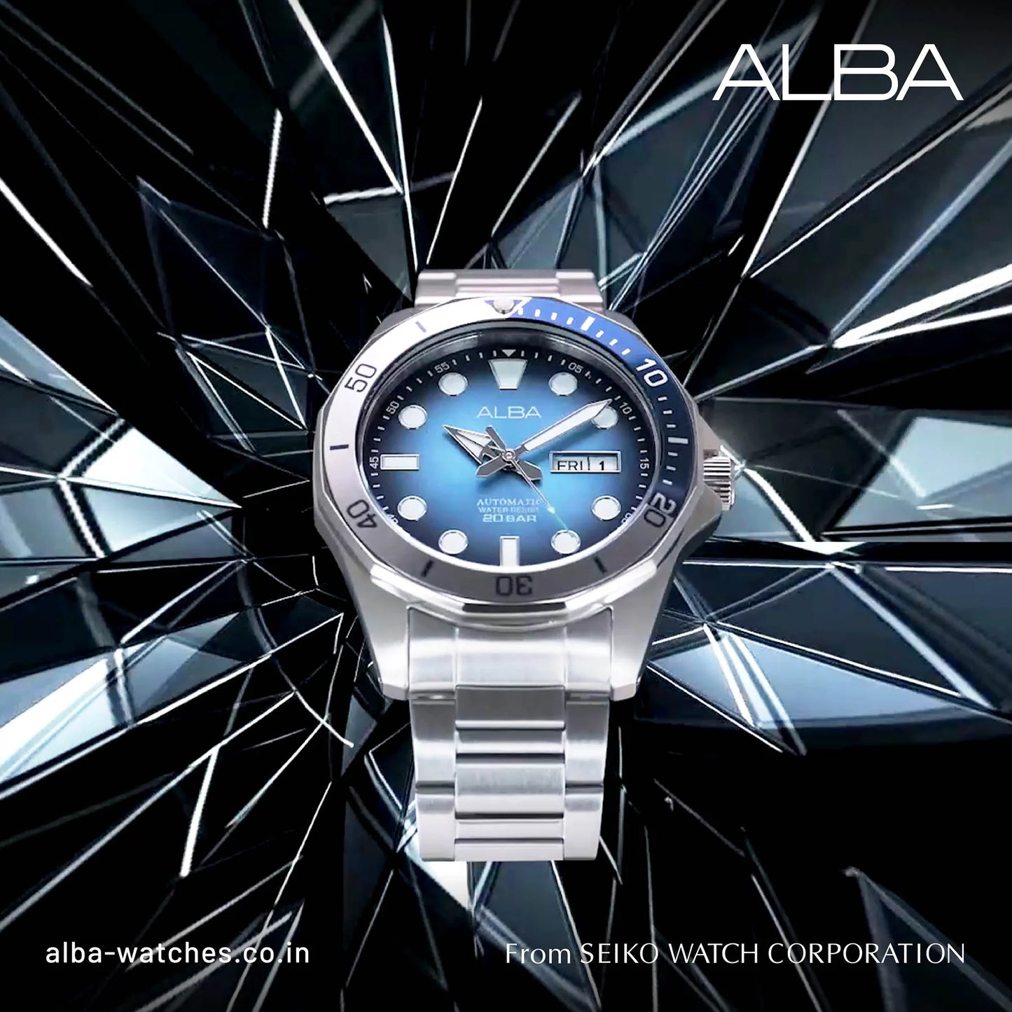 ALBA Light Blue & Black Gradation Dial Automatic Men Watch AL4549X1