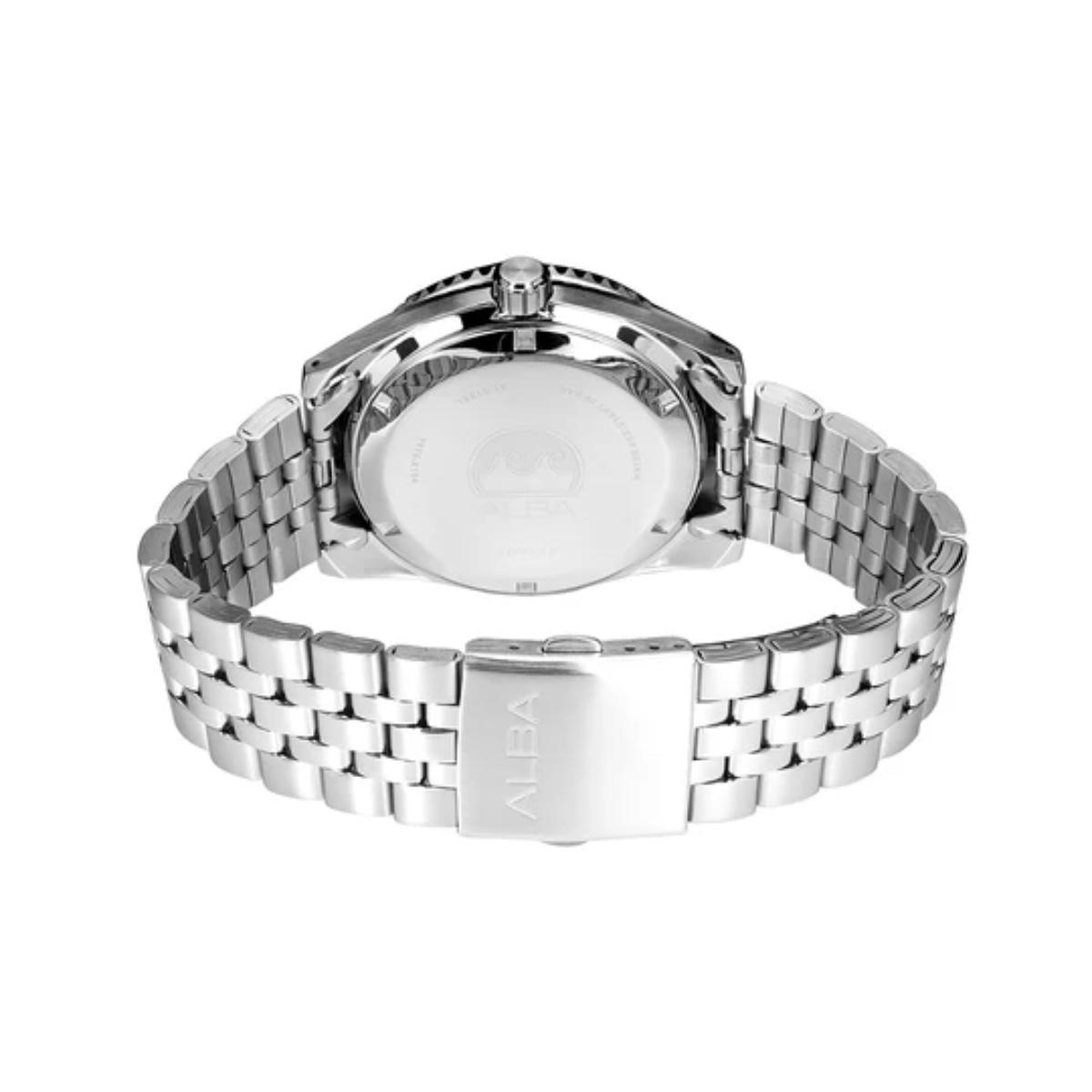 Silver watch with metal bracelet on a white background