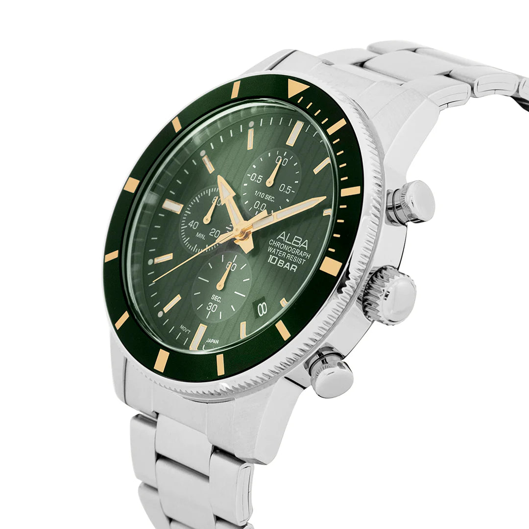 ALBA Forest Green Patterned Dial Chronograph Men's Watch AM3953X1