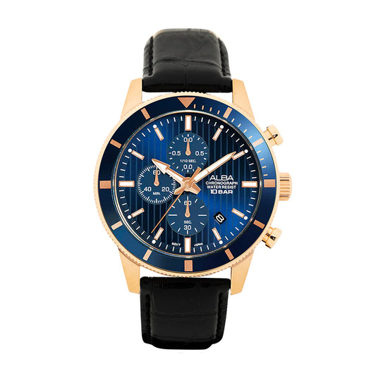 ALBA Blue Patterned Dial Chronograph In Leather Strap Men's Watch AM3960X1