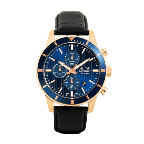 ALBA Blue Patterned Dial Chronograph In Leather Strap Men's Watch AM3960X1 - Buy Now at Sai Creations Watches