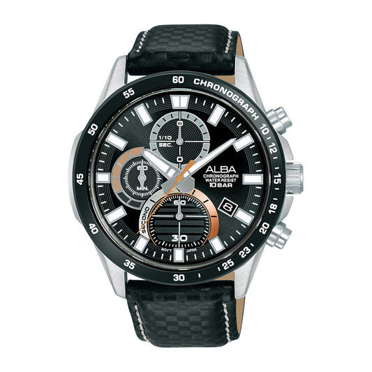 ALBA Black Chronograph With Black Leather Strap Men's Watch AM3975X1