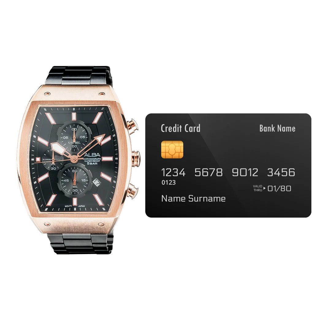 ALBA Black & Gold Rectangular Dial Chronograph Men's Watch AM3992X1