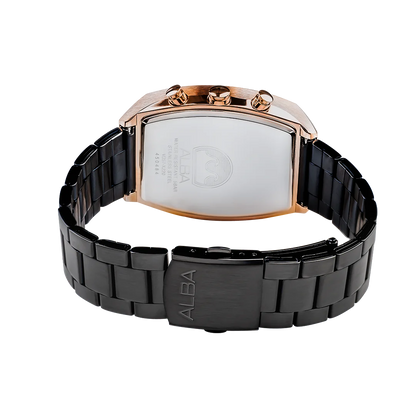 ALBA Black & Gold Rectangular Dial Chronograph Men's Watch AM3992X1