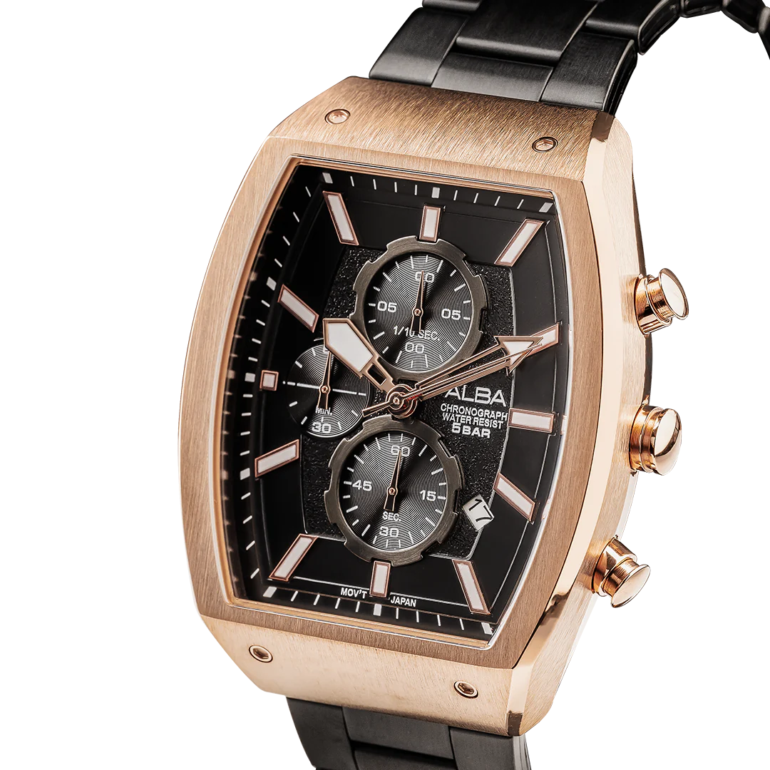 ALBA Black & Gold Rectangular Dial Chronograph Men's Watch AM3992X1