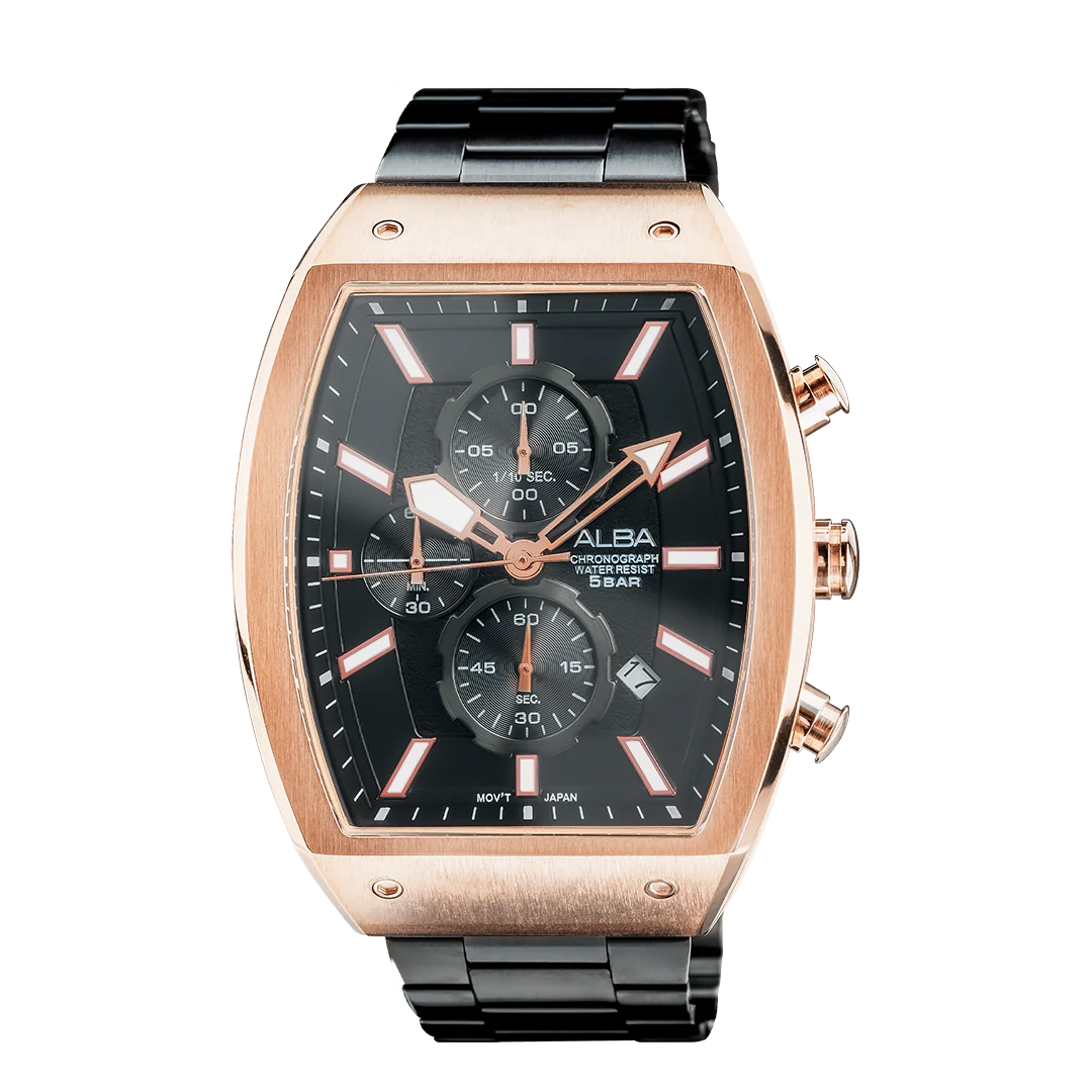 ALBA Black & Gold Rectangular Dial Chronograph Men's Watch AM3992X1