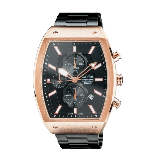 ALBA Black & Gold Rectangular Dial Chronograph Men's Watch AM3992X1