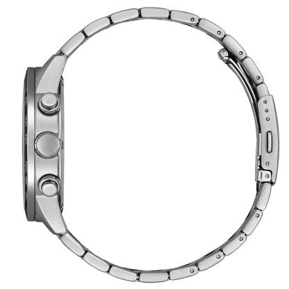 Close-up of a silver bracelet on a white background