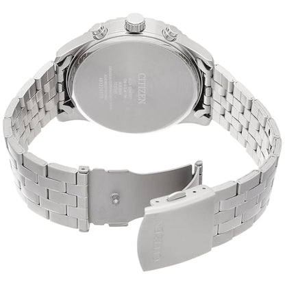 Silver Citizen watch with metal band on a white background
