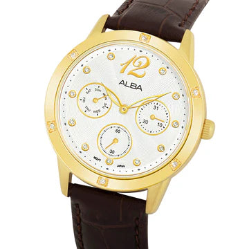 ALBA White Ripple Dial with Brown Leather Strap Ladies Watch AP6718X1