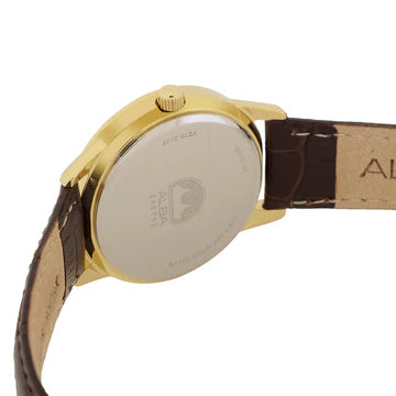 ALBA White Ripple Dial with Brown Leather Strap Ladies Watch AP6718X1