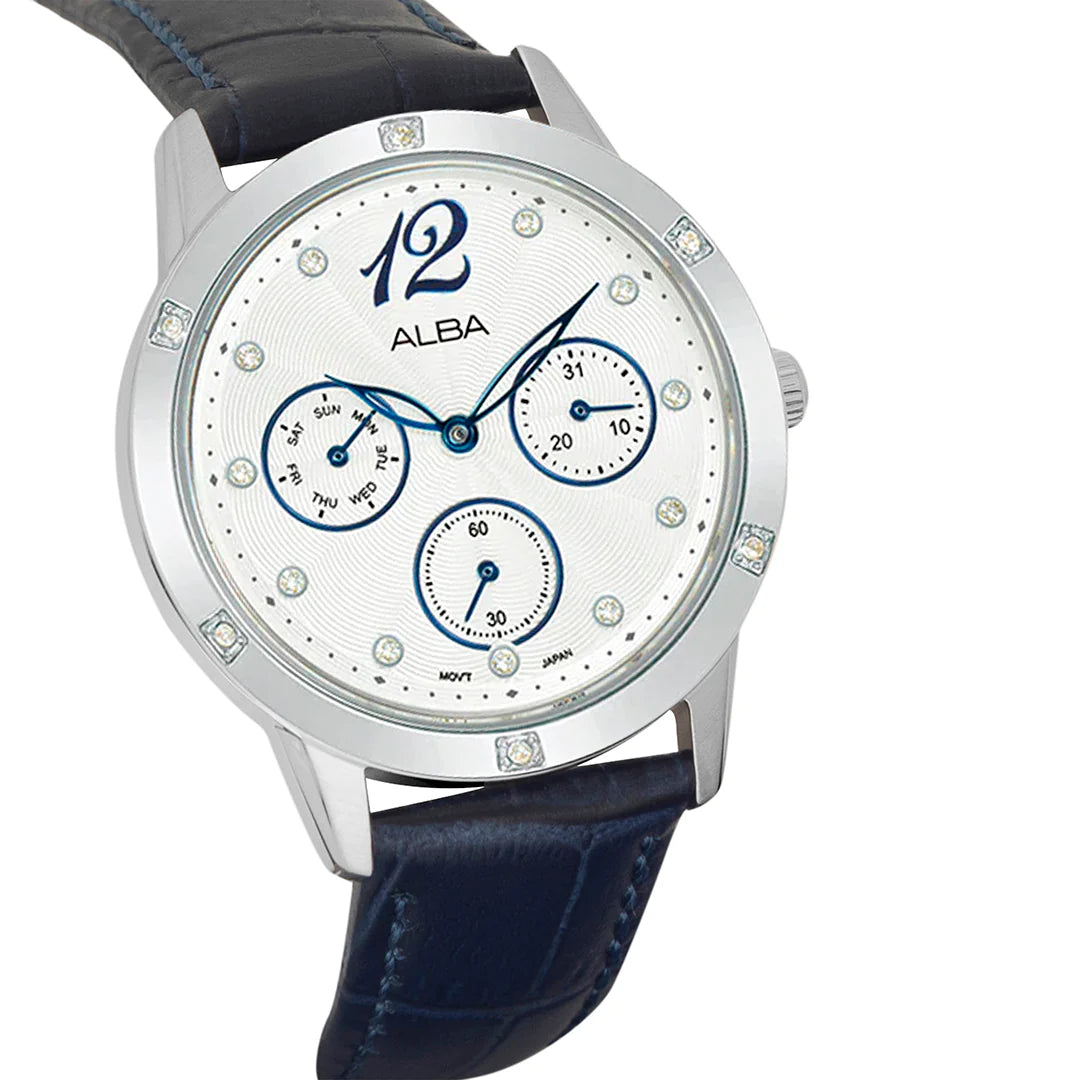 ALBA White Ripple Dial with Blue Leather Strap Watch For Women's AP6719X1