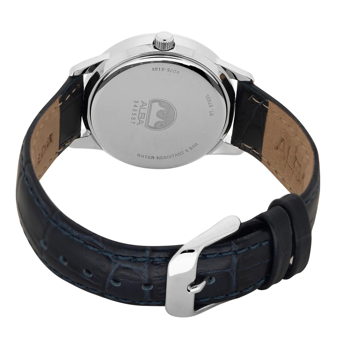 ALBA White Ripple Dial with Blue Leather Strap Watch For Women's AP6719X1