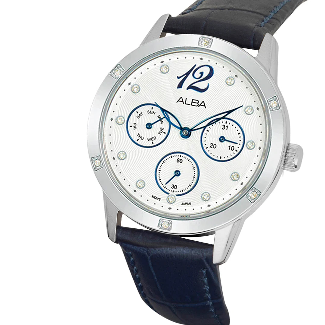 ALBA White Ripple Dial with Blue Leather Strap Watch For Women's AP6719X1