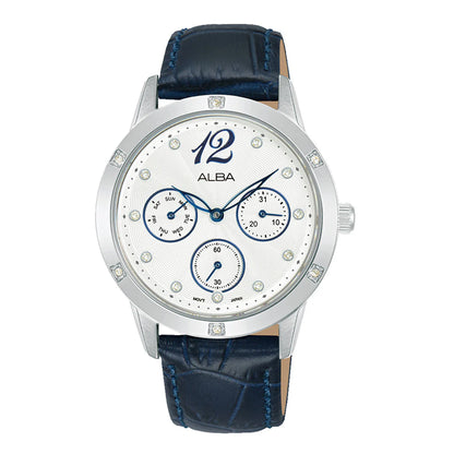 ALBA White Ripple Dial with Blue Leather Strap Watch For Women's AP6719X1