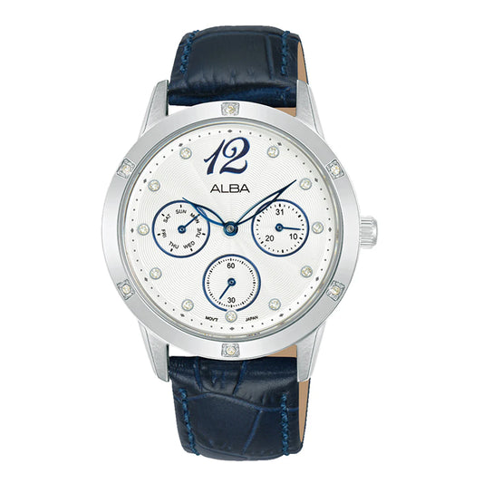 ALBA White Ripple Dial with Blue Leather Strap Watch For Women's AP6719X1
