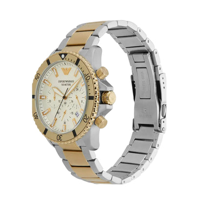 Emporio Armani Quartz Cream Dial Chronograph Stainless Steel Men Watch AR11606