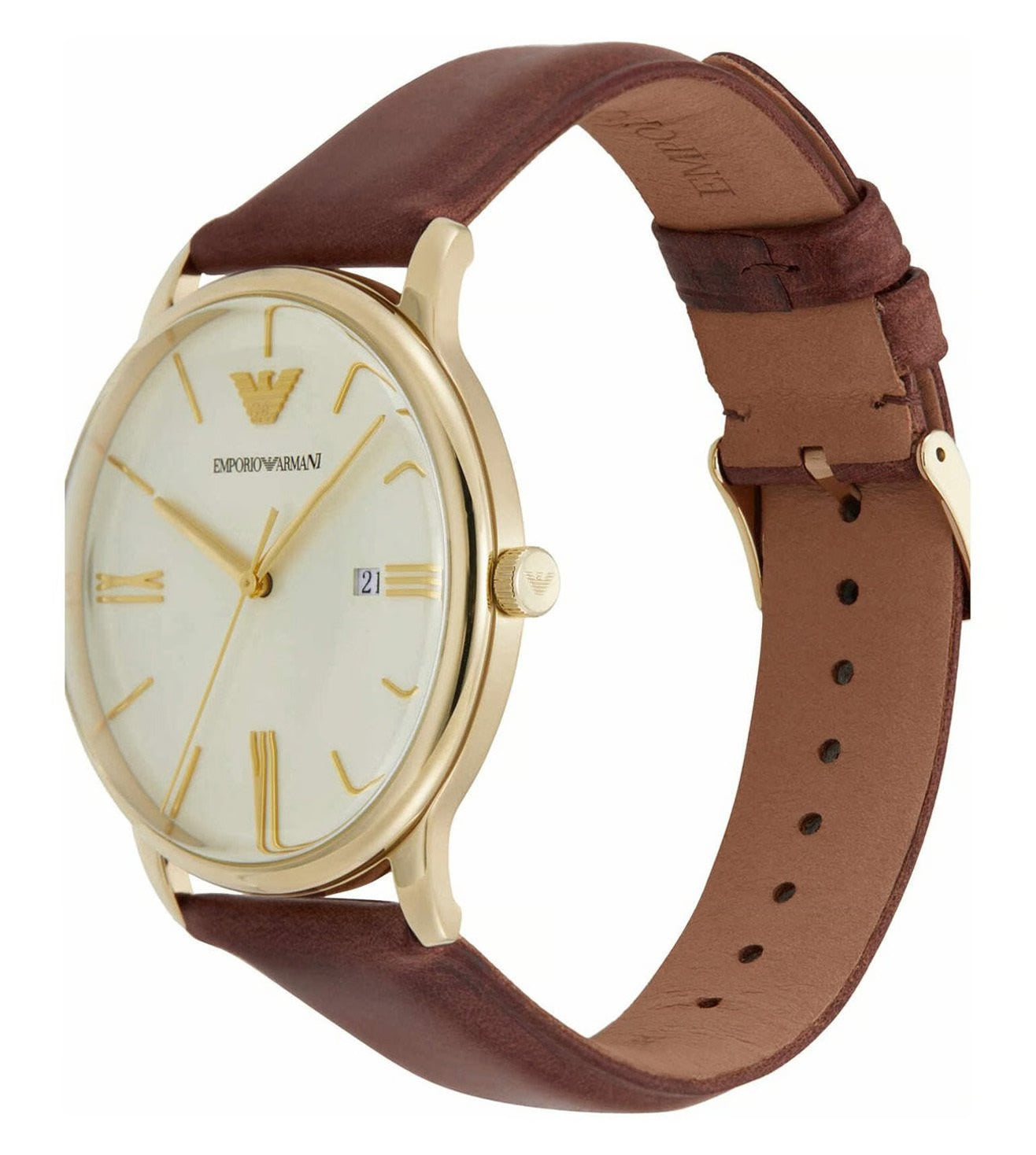 AR11610 Emporio Armani | Beige Dial Leather Analogue Wrist Watch (Men)