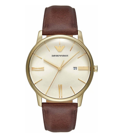 AR11610 Emporio Armani | Beige Dial Leather Analogue Wrist Watch (Men) - Buy Now at Sai Creations Watches