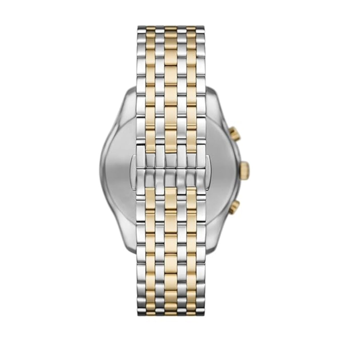 Watch with a two-tone metal bracelet on a white background