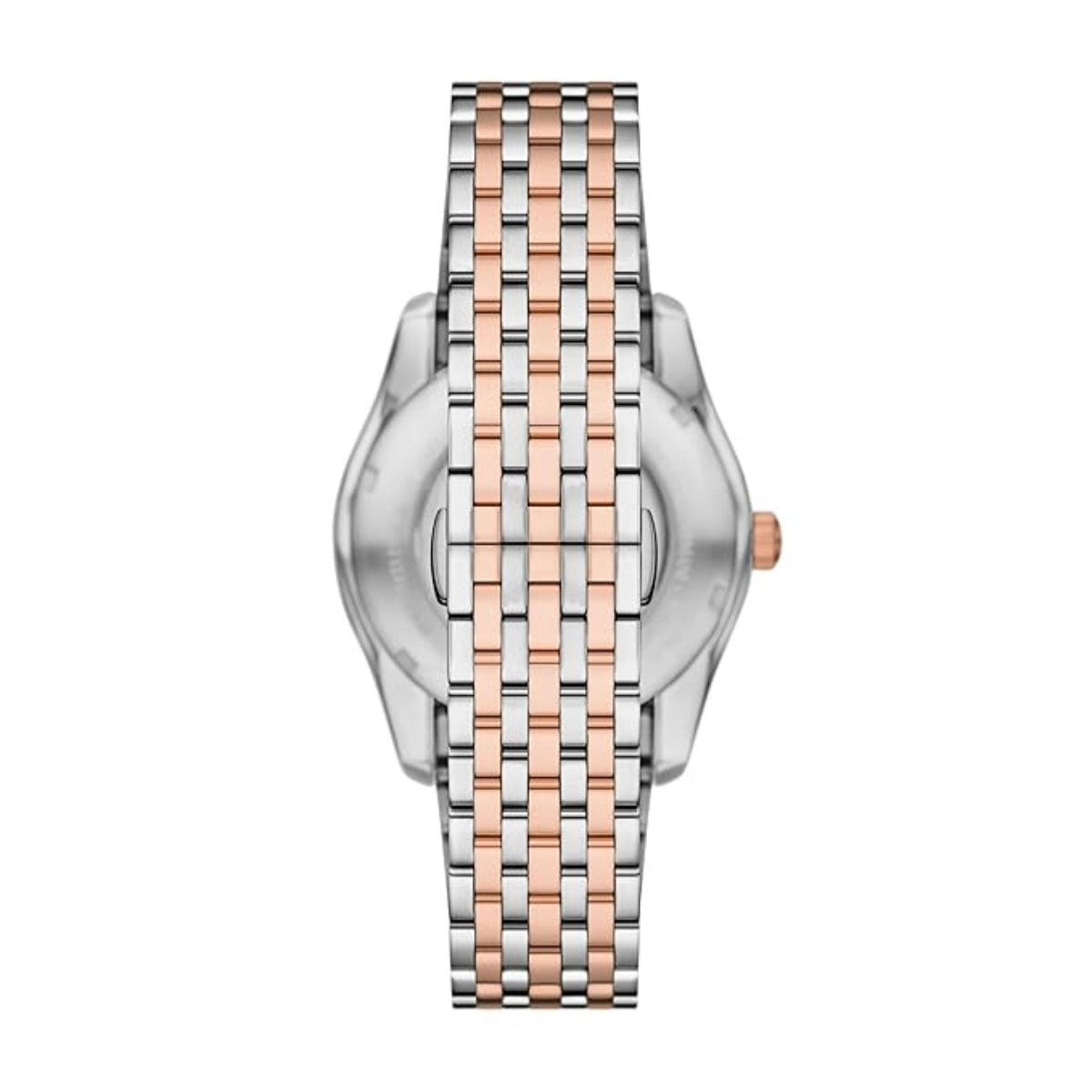 Watch with a two-tone rose gold and silver bracelet on a white background