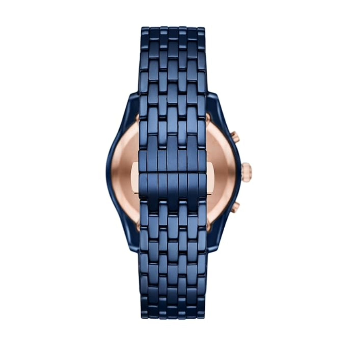Wristwatch with blue woven strap on a white background