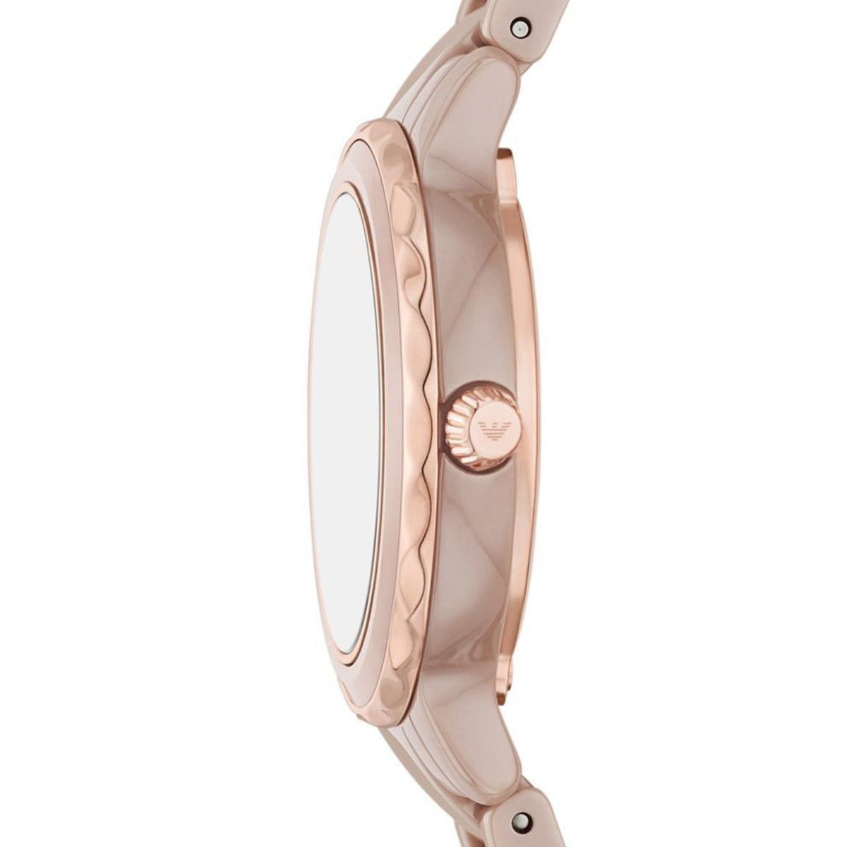 Rose gold watch on a white background