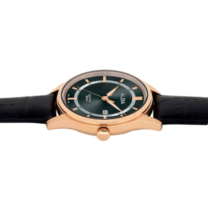ALBA Asterix Black Dial with Black Leather Strap Men's Watch AS9R22X1
