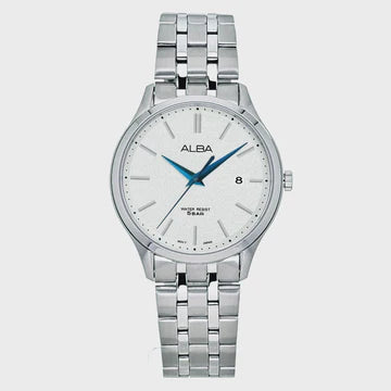 ALBA White Marble Dial with Silver Metal Straps Men's Watch AS9R35X1
