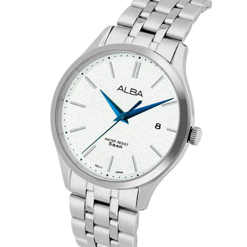 ALBA White Marble Dial with Silver Metal Straps Men's Watch AS9R35X1