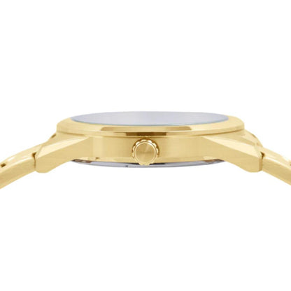 Gold watch with a white background