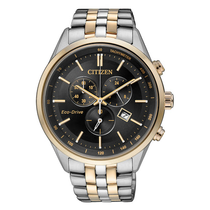 Citizen Eco-Drive Black Dial St Steel Bracelet Men's Watch - AT2144-54E