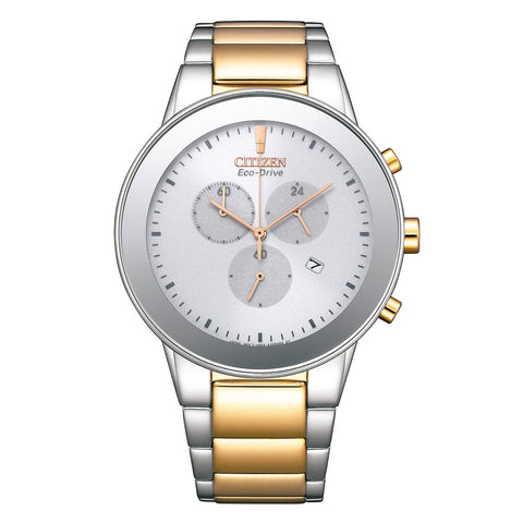 Citizen Eco-Drive White Dial Dual Tone Bracelet Men's Watch - AT2244-84A - Buy Now at Sai Creations Watches