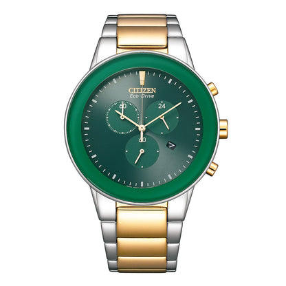 Citizen Eco-Drive Green Dial Dual Tone Bracelet Men's Watch -  AT2244-84X